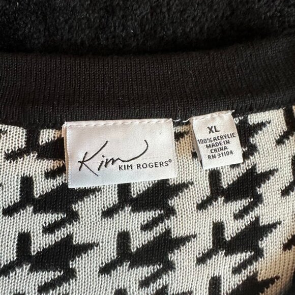 Kim Rogers Houndstooth Black & White Cardigan Sweater-Crew Neck Clip Closure- XL - Picture 2 of 3